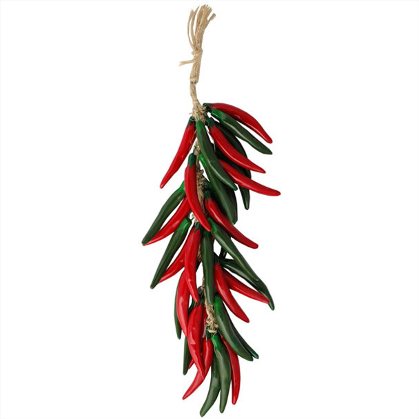 Ceramic 18" Mix Red Green Strand Pepper Ristra - Cayenne Chilies Serrano Garden Home Decor