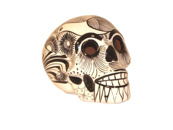 Medium Double Fired Ceramic Sugar Skull - 5" x 6" Mexico Folk Art Day of the Dead
