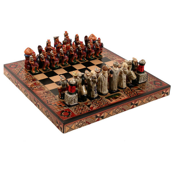 Chess Set - Small Square 8" x 8" Inca and Spanish Conquerors