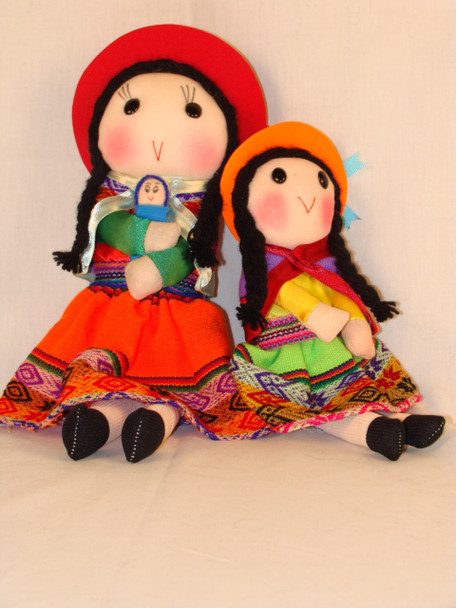 Peruvian Fabric Traditional Dressed Doll - 9" Hand Made