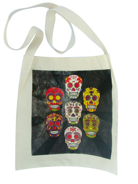 Canvas Silk Screened Sugar Skulls Tote Style 7 Size 14" x 16"