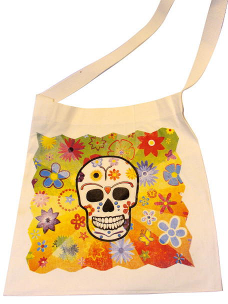 Canvas Silk Screened Sugar Skulls Tote Style 9 Size 14" x 16"