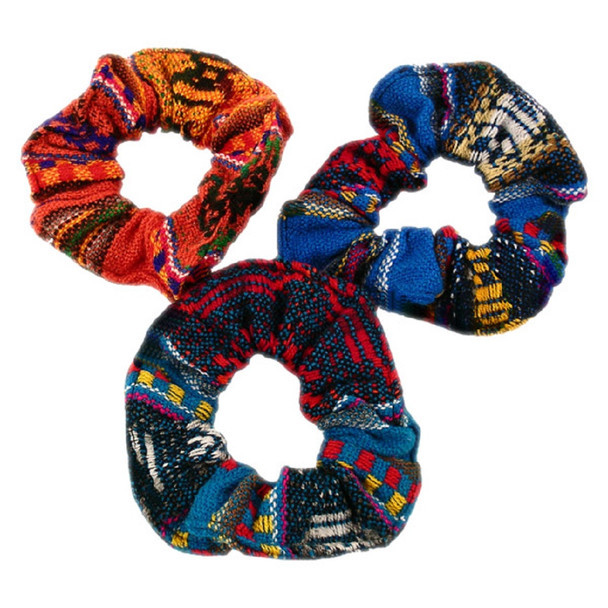 Manta Cotton Hair Scrunchies Tie Elastic Woven Multicolored Peru Assorted