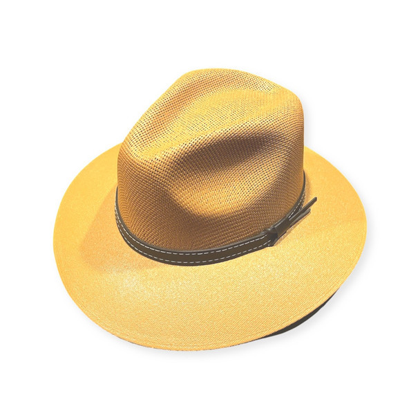 Tan Panama Hat with Band Fine Brim Adjustable Canvas Smoky Hue