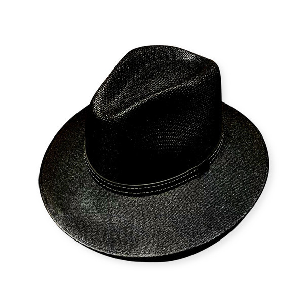 Charcoal Panama Hat with Band Fine Brim Adjustable Canvas Sun Shade