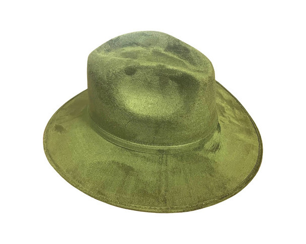 Vintage Smooth Green Forest Suede Fedora Hat Fine Brim Adjustable Medium