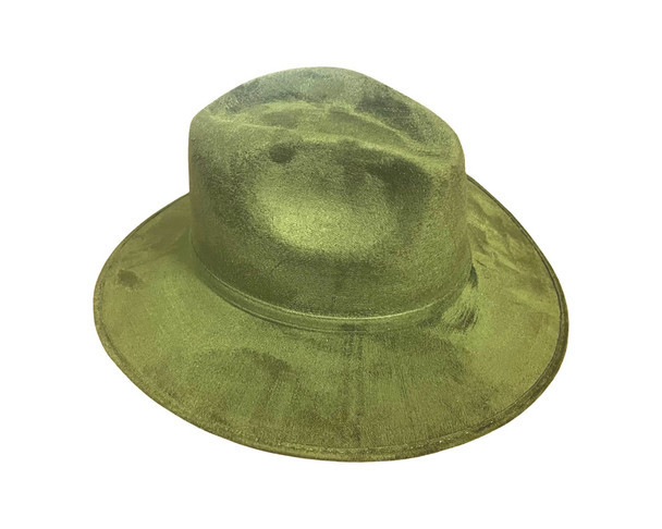 Vintage Smooth Green Forest Suede Fedora Hat Fine Brim Adjustable Large