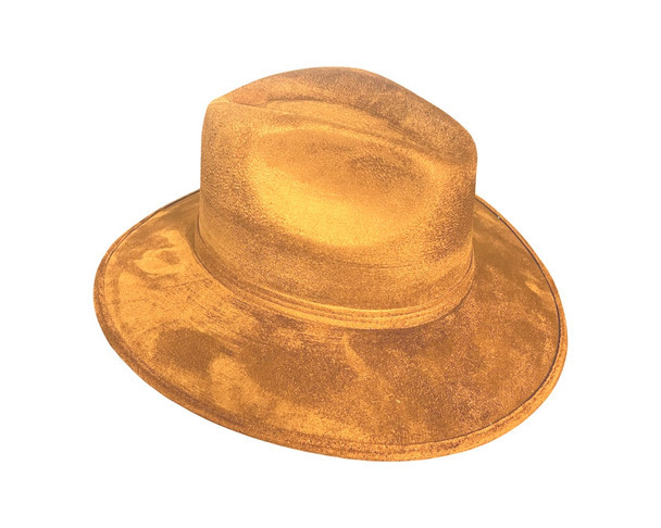 Vintage Smooth Caramel Suede Fedora Hat Fine Brim Adjustable Medium