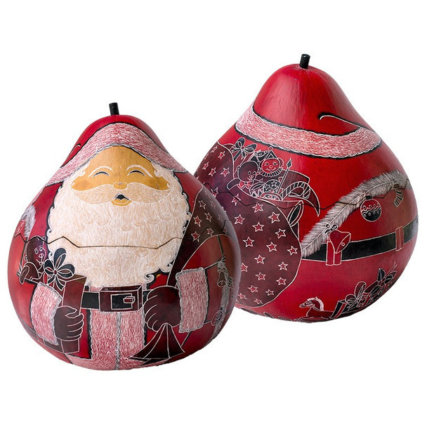 Santa Claus Carved Christmas Box - Gourd 4" Assorted Colors Etched