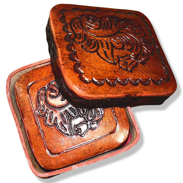 3-in-1 Box - Leather Square Tooled Western Leaves Pattern