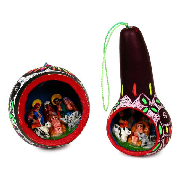 Primavera Nativity Carved Ornament - Gourd Assorted Colors