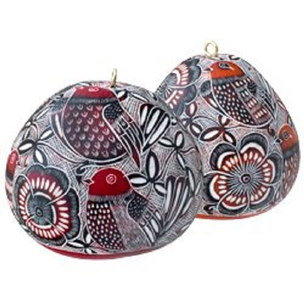 Multicolored Fine Primavera Ornament Drop - Gourd 3" Birds and Flowers