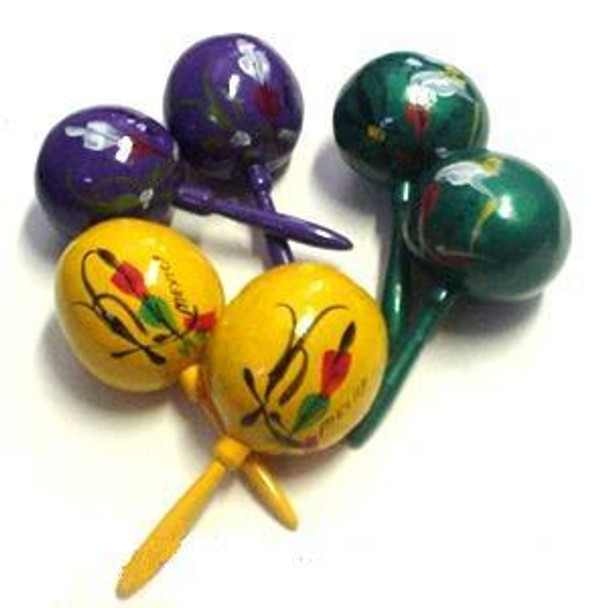 Pair Gourd Traditional - Bright Painted Mexican Maracas 9"
