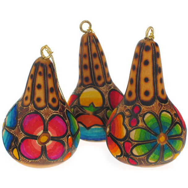 Festival Ornament - Gourd Multicolored Design 3" Floral