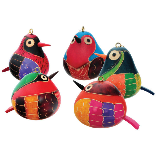 Gourd Ornament - Assorted Colors Bird with Beak & Tail 3"