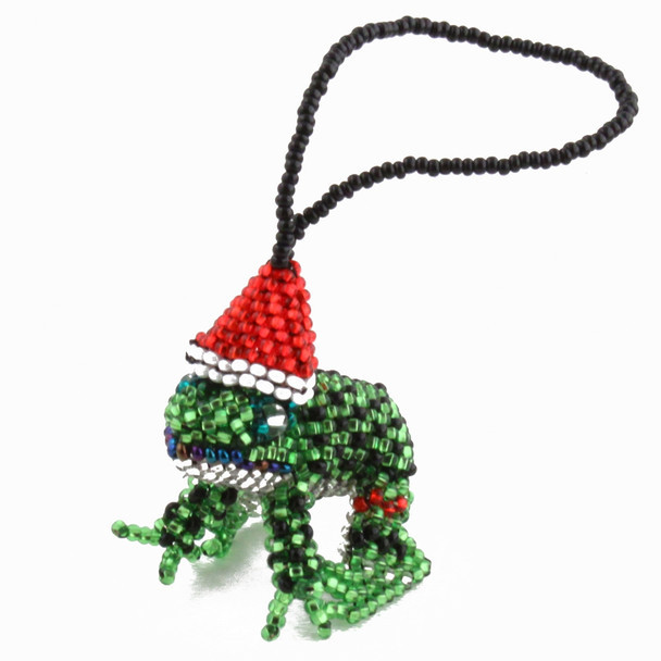 Santa Frog Glass Beaded Tree Christmas Ornament - Guatemala Artisan