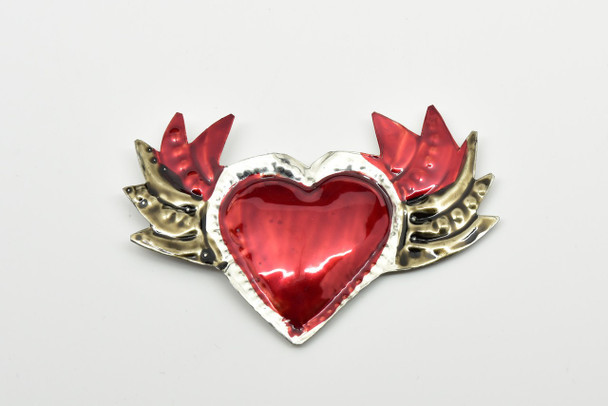 Heart Punched Tin Ornament with Wings - Mexican Handmade in Oaxaca