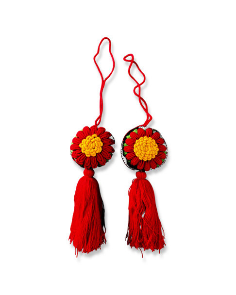 Embroidered Felt Flower Mexican Oaxaca Yarn Ornament  Pom Pom