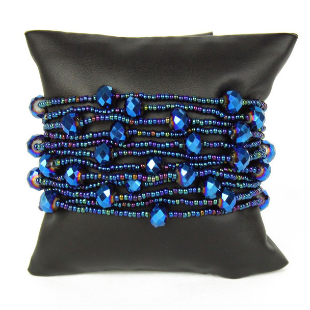 Blue Iris Beads Twelve Strands 3" Wide Bracelet - Glass Beads