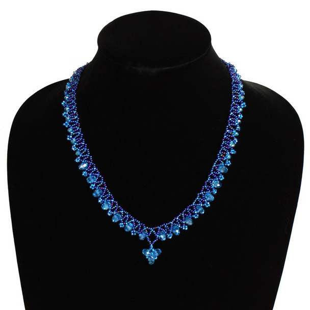 18" Lace Drop Necklace - Woven Bead Crystals Magnetic Clasp Blue