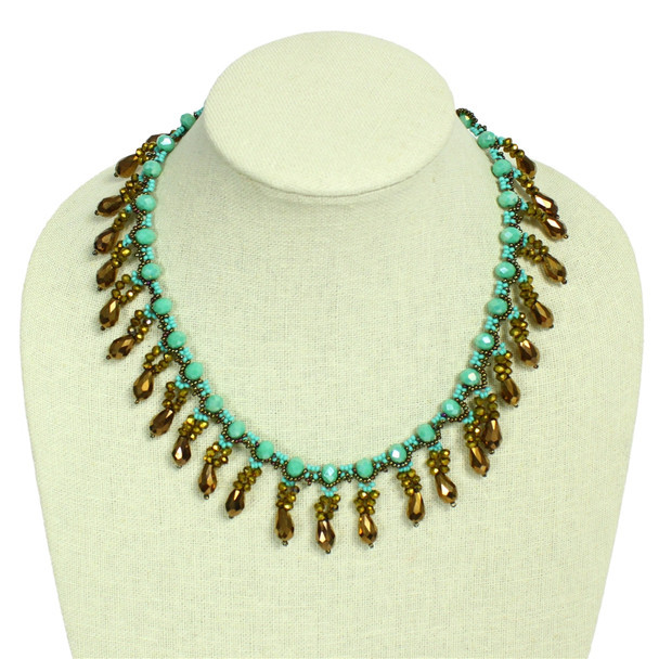 Candela Magnetic Clasp Necklace - Turquoise and Bronze Crystals Glass