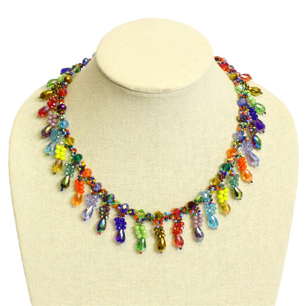 Handmade Beaded Jewelry - Candela Multicolored Crystals and Glass Necklace Magnetic Clasp