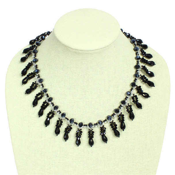 Guatemaka Beaded Jewelry - Candela Black Onyx Crystals and Glass Necklace Magnetic Clasp