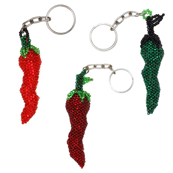 Beaded Chilli Keychain - Red and Green Glass Beads Assorted Colors Hand Made Guatemala Beaded