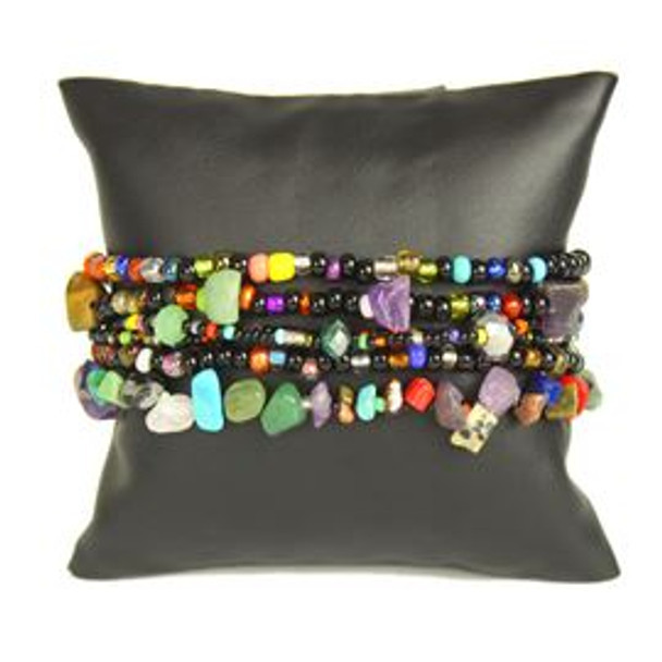 Double Magnetic Clasp - Black and Multicolor Beads Six Strands 3" Wide Bracelet
