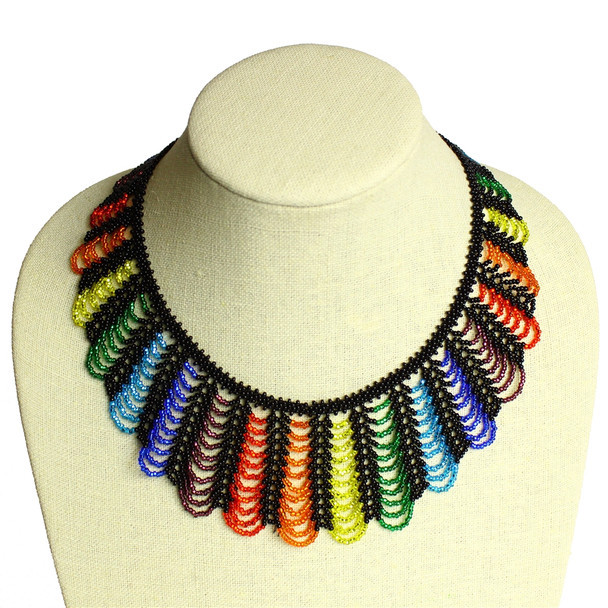 Rainbow Stripe Hand Made Magnetic Clasp - Hand Beaded Hammock Crystal Necklace