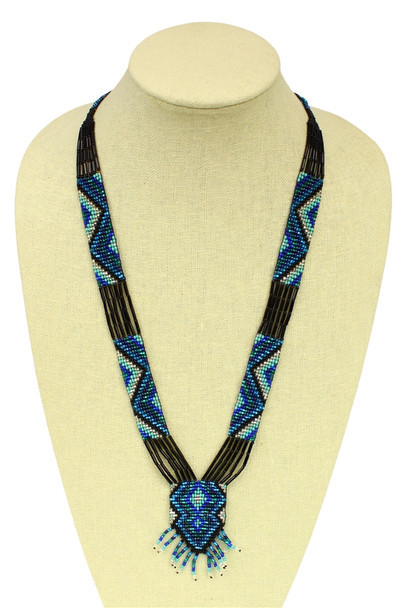 Artisan Made Split Necklace - Turquoise and Blue Czech Crystal Hand Beaded