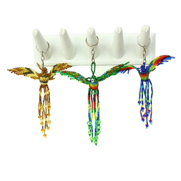 Multicolored - Giant Long Tail Hummingbird Glass Beads Keychain Hand Made Guatemala