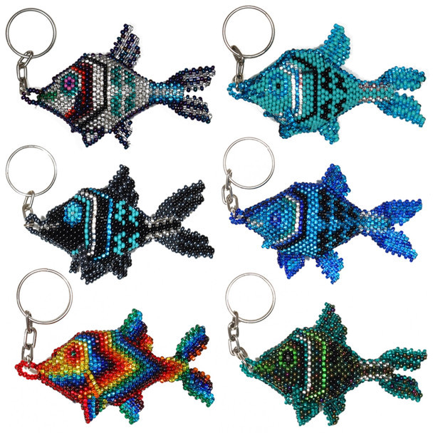 Handcrafted Guatemala - Assorted Color Angel Fish Beaded Keychain Hand Made