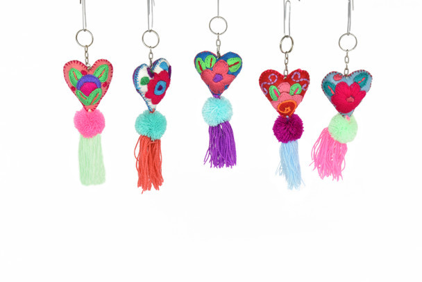 Assorted Key Ring - Multicolored Felted Embroidered Charm Heart Keychain Hand Stranded