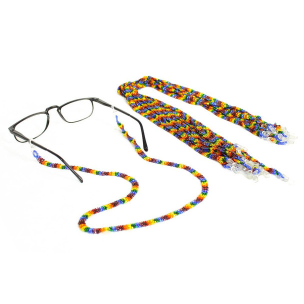 12-Pack Rainbow Eyeglass Holder - Hand Stranded Daisy Chain Designs Glass Beads