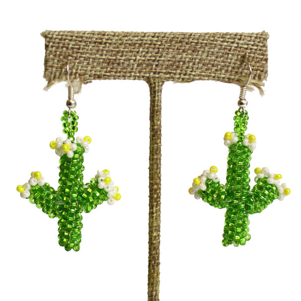 Three Drops 2" - Cactus Earrings Crystal and Stones Beaded
