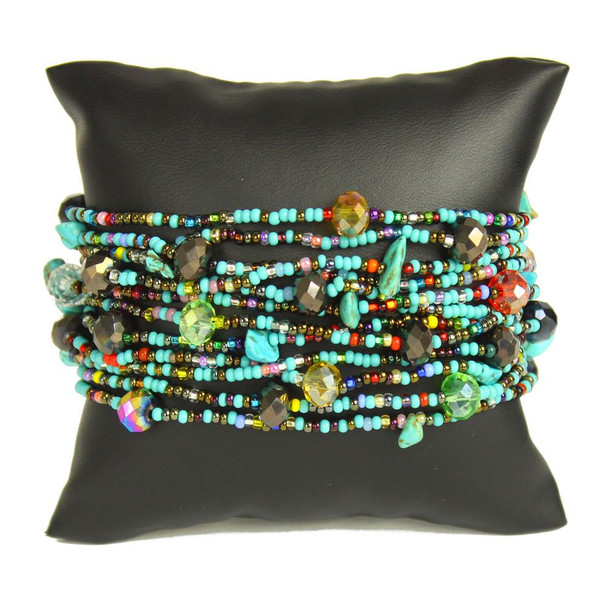 Turquoise and Multicolor - Beads Twelve Strands 3" Wide Bracelet