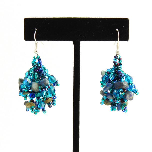 Fuzzy Crystal and Beads Earrings - Assorted Colors Handcrafted Guatemala Fair Trade