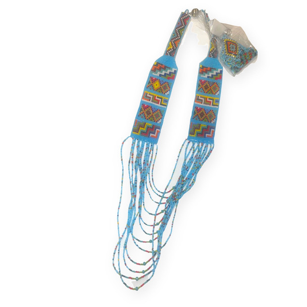 Light Blue and Multi Mesa Necklace - Gorgeous Hand Beaded Unique Necklace Artisan Made