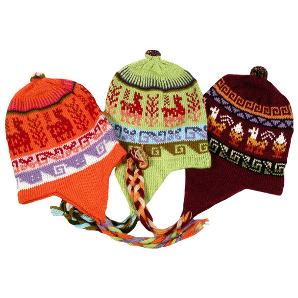 Andean Blend Chullo Ski Cap Adult Size Geometric Winter Hat