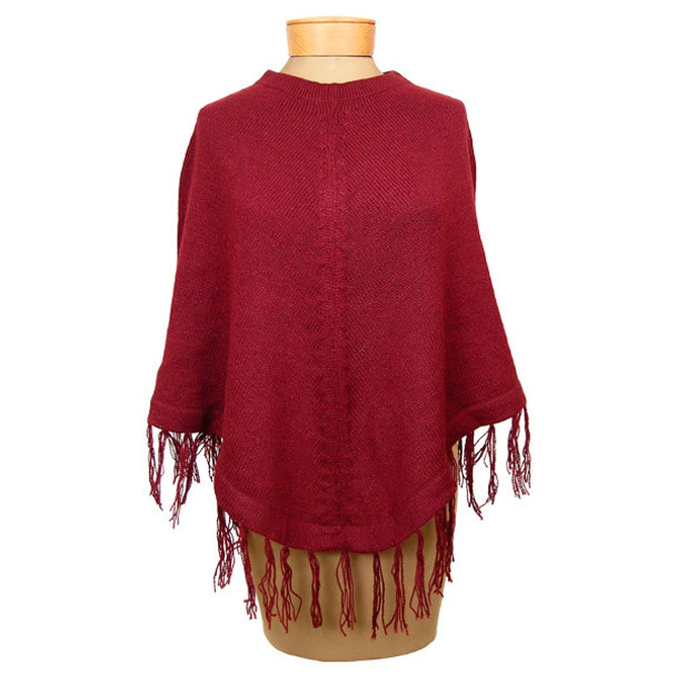 Adult Andean Alpaca 100% Knit Poncho Solid Varied Colors with Fringe