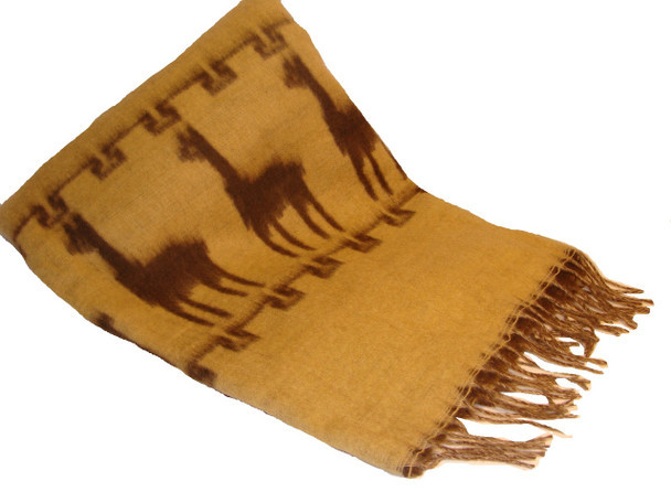 Two-Tone Llama Pattern Brushed Alpaca Blanket Throw - Brown and Tan