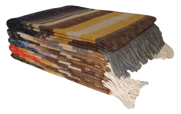 Tri-Color Woven Reversible Brushed Alpaca Blanket - 100% 60" x 84"