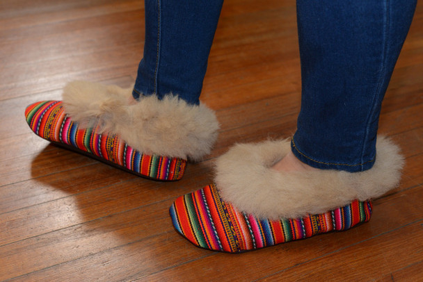 Colorful Manta Fabric Alpaca Slippers - Multicolor Unisex Size 6-11