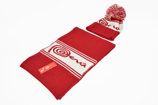 Peru Colors Scarf and Beanie Set - Red and White 100% Baby Alpaca 12" x 72" One Size Pack