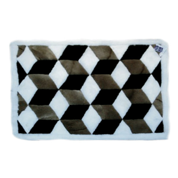 Tri-Colored Cubes Black White and Brown Alpaca Fur Rug Rectangular 22" x 32" - Design 34