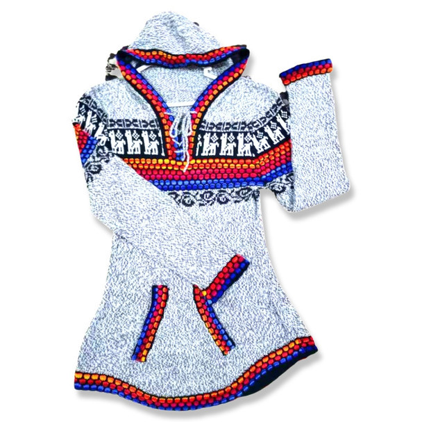Womens Alpaca Hoodie Ethnic Sweater Boho Pullover Front Pockets Medium