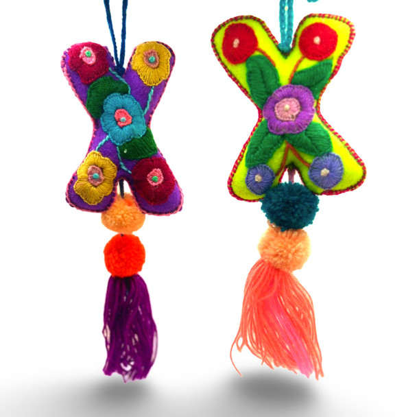 X Letter Alphabet Multicolored Felted Embroidered Charm Ornament Assorted