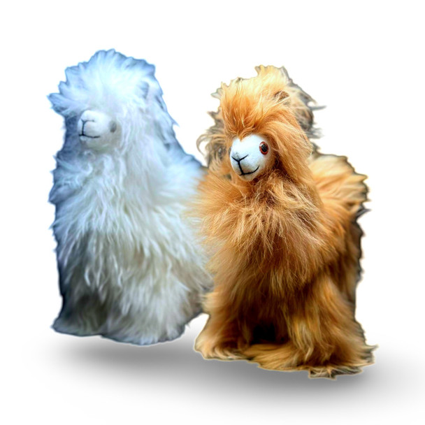 Natural Color Suri Alpaca Fur Doll Plush Toy 8" Soft Stuffed Animal