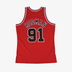 Dennis Rodman Bulls red jersey back